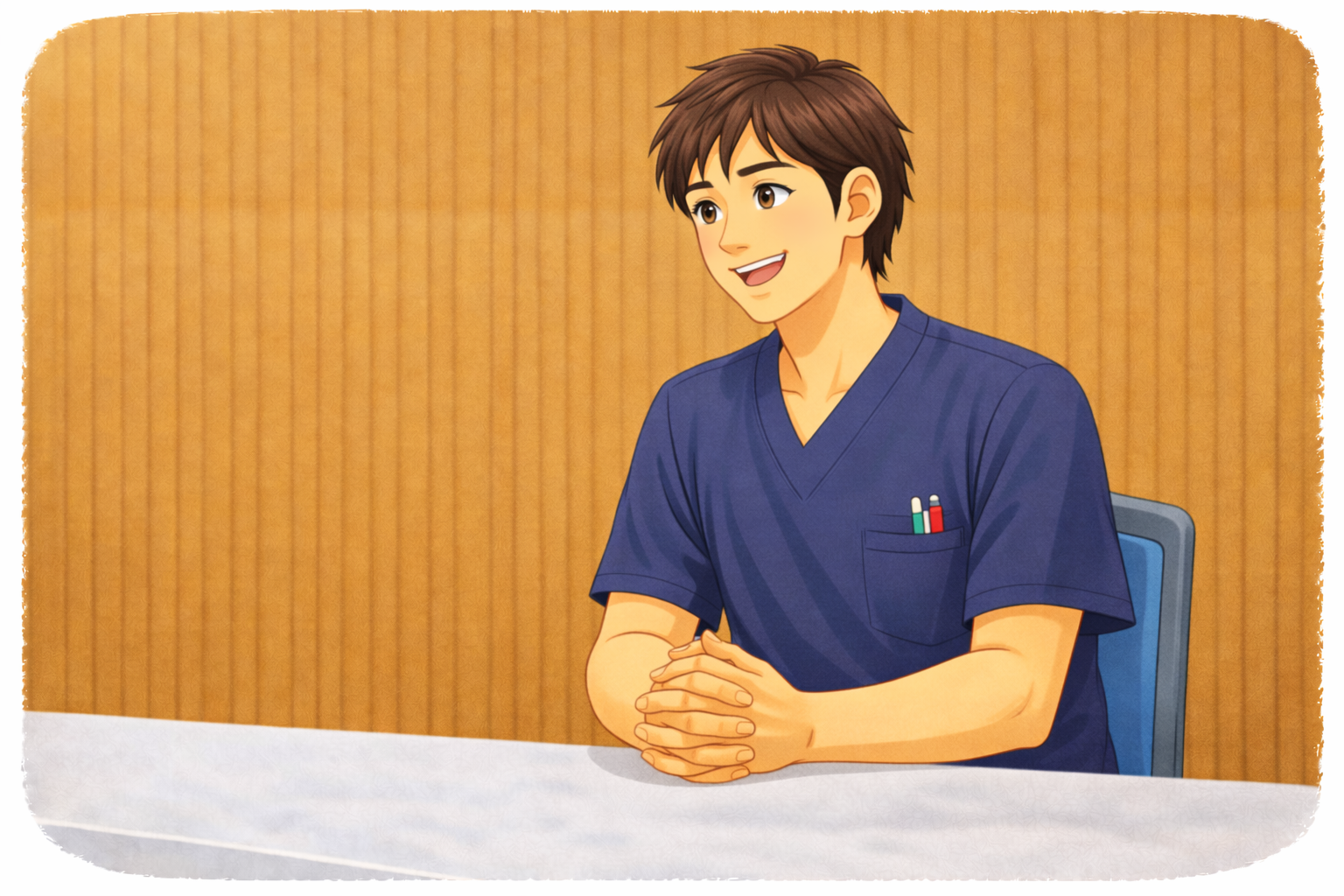 インタビュー中の写真