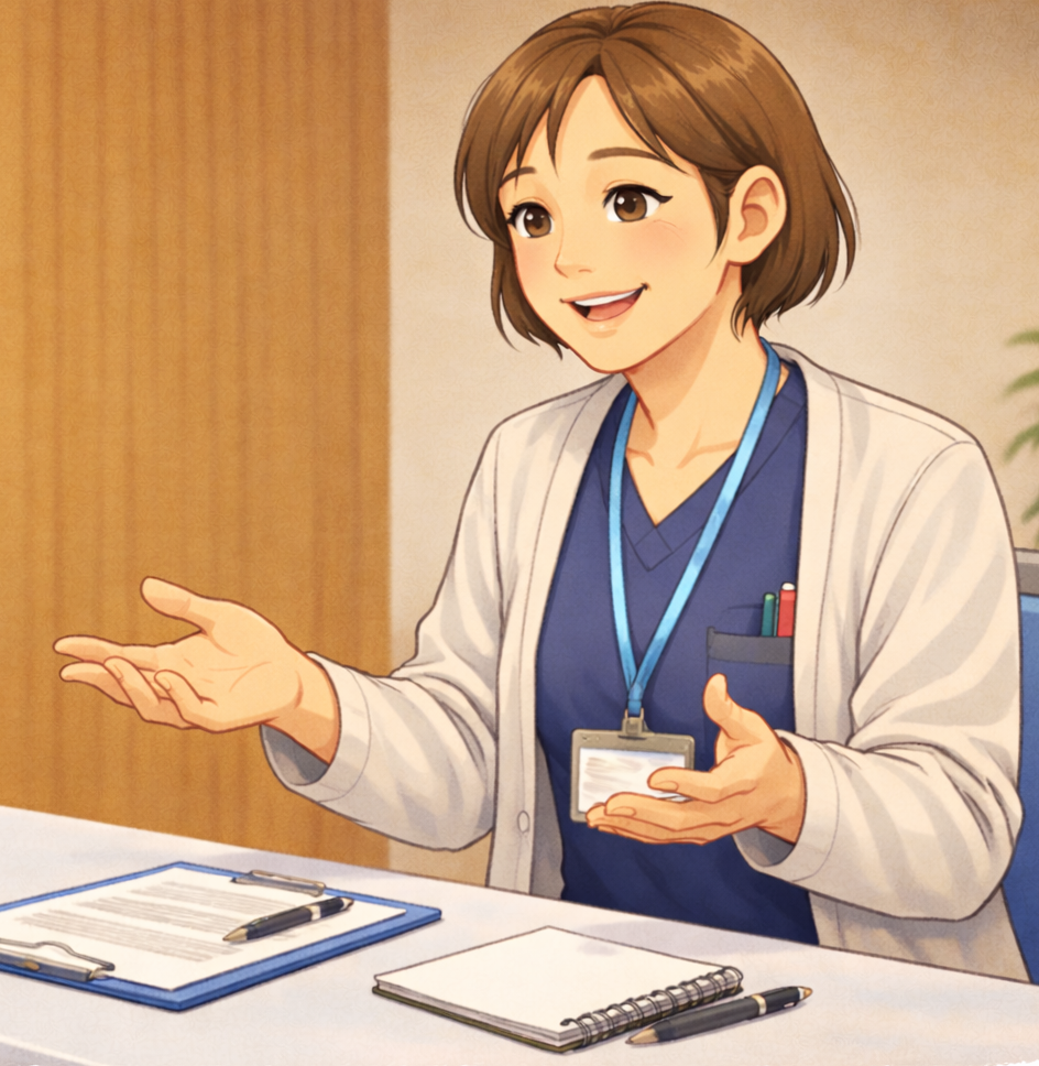 インタビュー中の写真